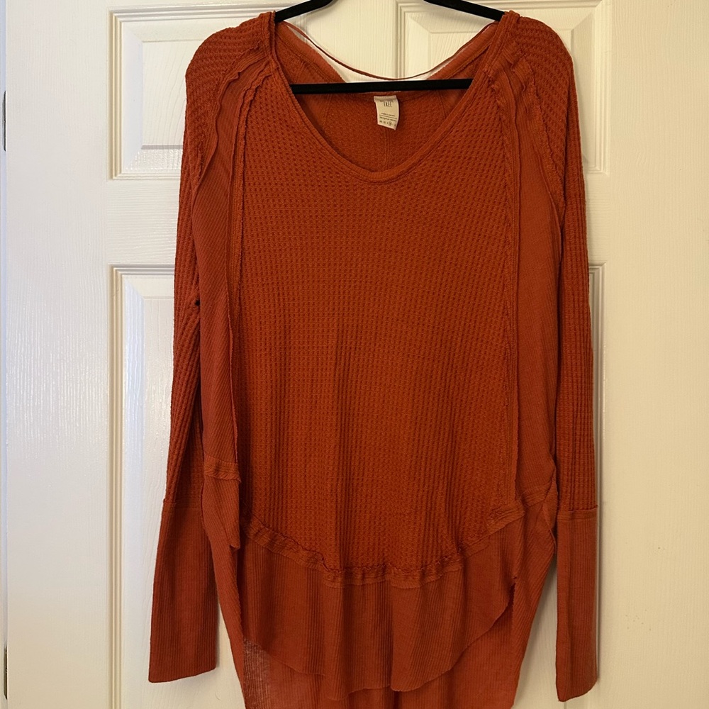 We The Free Rust Waffle-Knit Long Sleeve Sweater